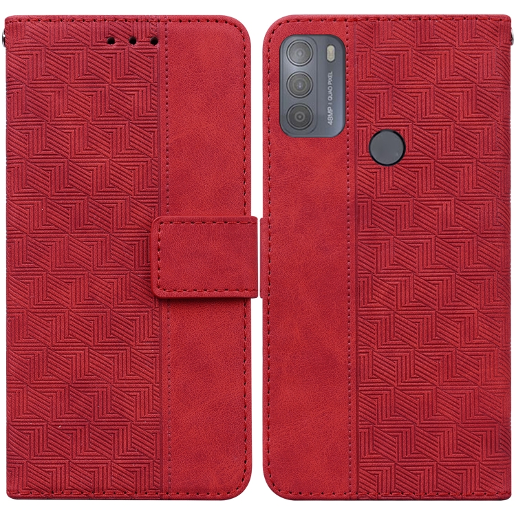

For Motorola Moto G50 Geometric Embossed Leather Phone Case(Red)
