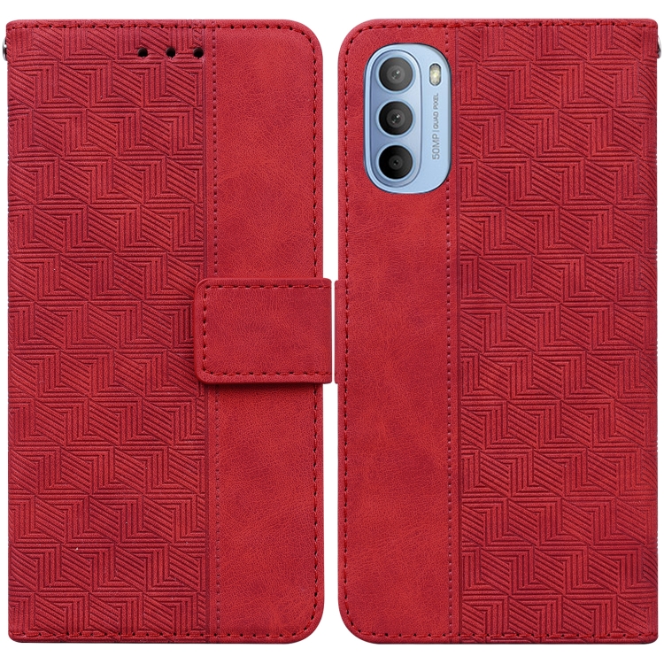 

For Motorola Moto G51 Geometric Embossed Leather Phone Case(Red)