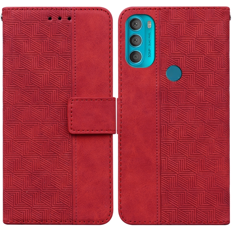 

For Motorola Moto G71 Geometric Embossed Leather Phone Case(Red)
