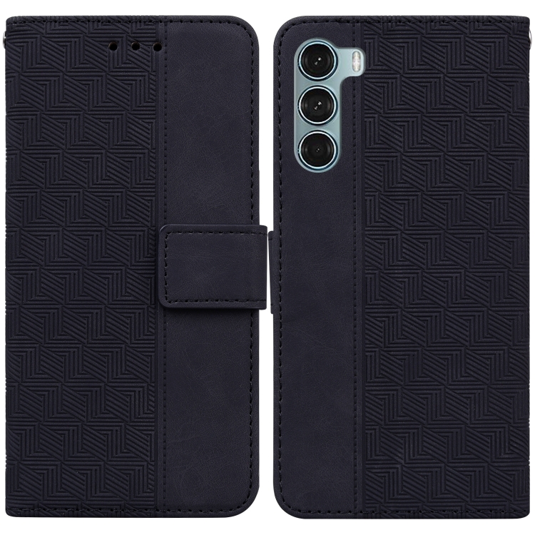 

For Motorola Moto G200 5G / Edge S30 Geometric Embossed Leather Phone Case(Black)