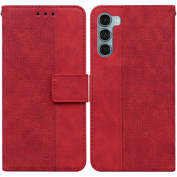 

For Motorola Moto G200 5G / Edge S30 Geometric Embossed Leather Phone Case(Red)