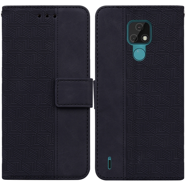 

For Motorola Moto E7 Geometric Embossed Leather Phone Case(Black)