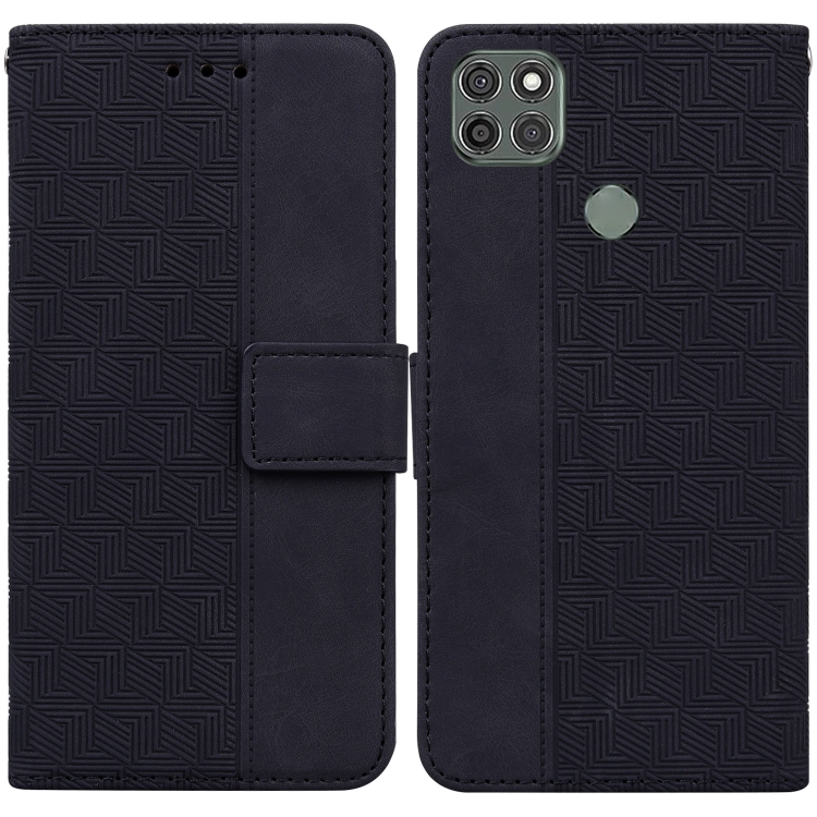 

For Motorola Moto G9 Power Geometric Embossed Leather Phone Case(Black)