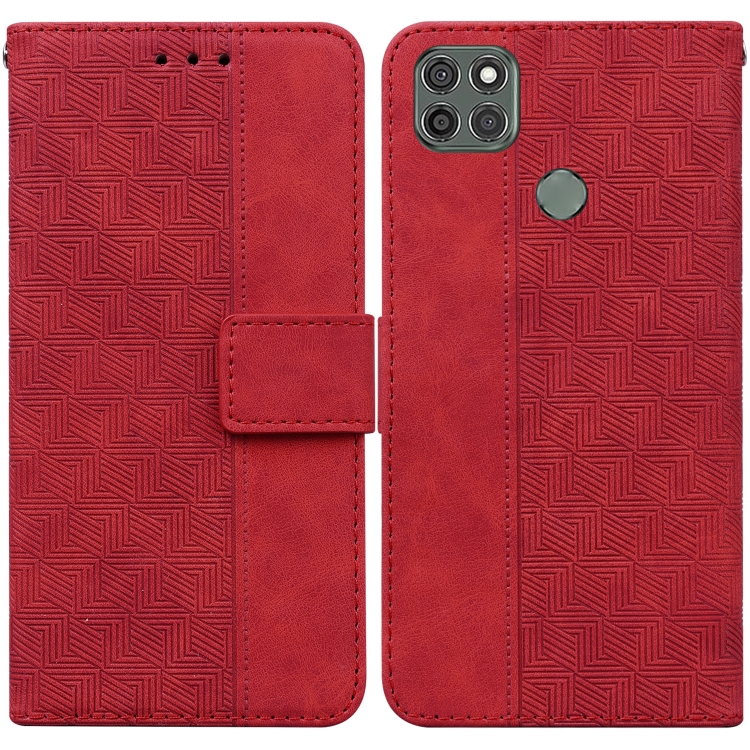 

For Motorola Moto G9 Power Geometric Embossed Leather Phone Case(Red)
