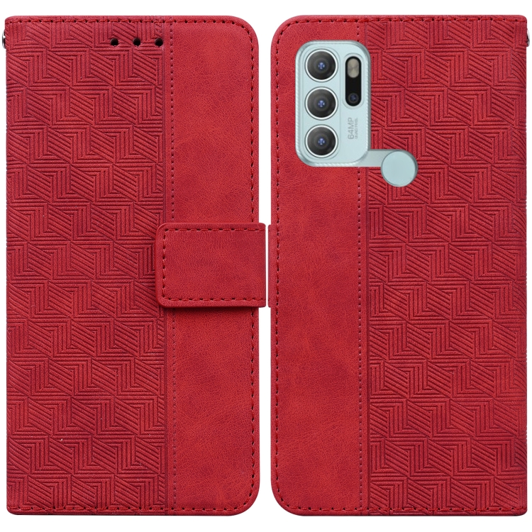 

For Motorola Moto G60S Geometric Embossed Leather Phone Case(Red)