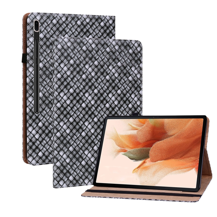 

For Samsung Galaxy Tab S8+ / Tab S7+ Color Weave Texture Flip Leather Tablet Case with Holder(Black)