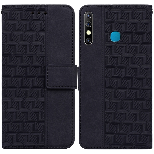 

For Tecno Camon 12 / Spark 4 Geometric Embossed Leather Phone Case(Black)