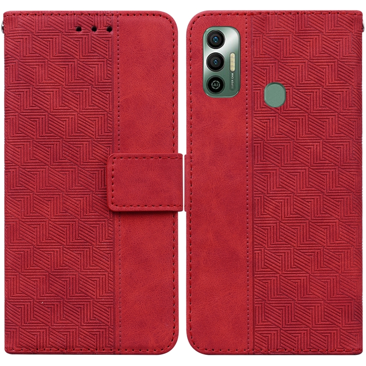 

For Tecno Spark 7 Geometric Embossed Leather Phone Case(Red)
