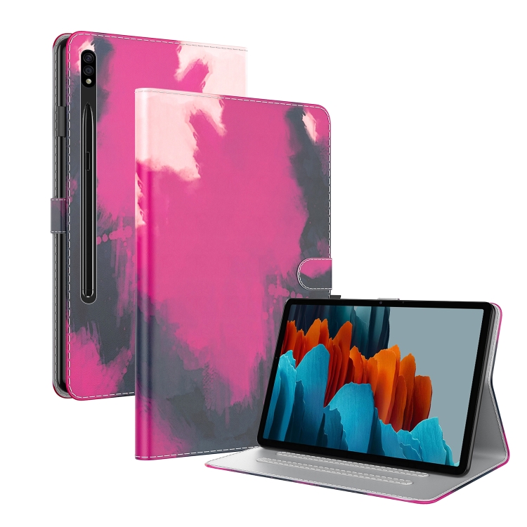 

For Samsung Galaxy Tab S9 Watercolor Pattern Flip Leather Tablet Case(Berry Color)