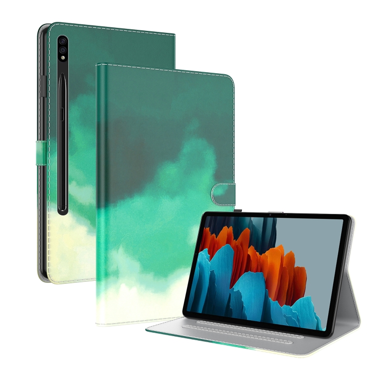 

For Samsung Galaxy Tab S9+ Watercolor Pattern Flip Leather Tablet Case(Cyan Green)