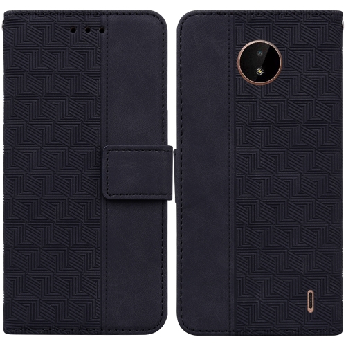 

For Nokia C20 / C10 Geometric Embossed Leather Phone Case(Black)