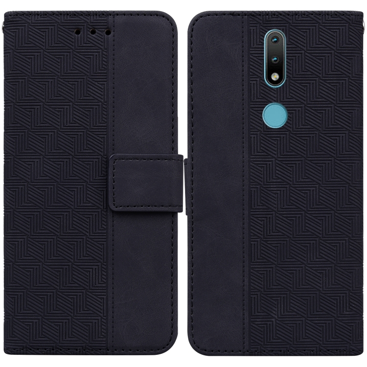 

For Nokia 2.4 Geometric Embossed Leather Phone Case(Black)