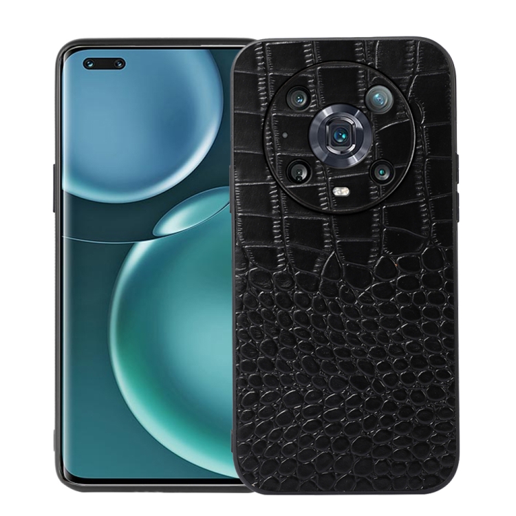 

For Honor Magic4 Pro Crocodile Top Layer Cowhide Leather Phone Case(Black)
