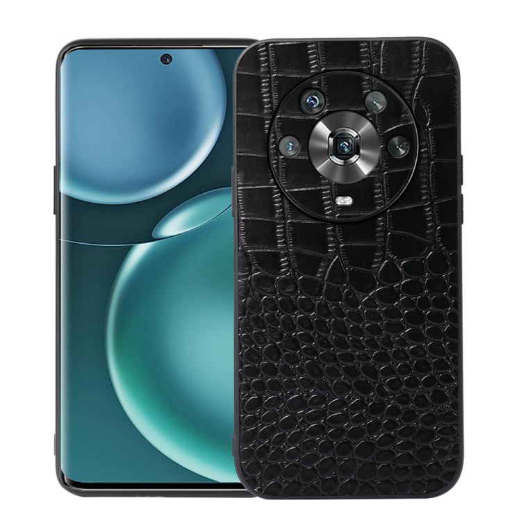 

For Honor Magic4 Crocodile Top Layer Cowhide Leather Phone Case(Black)