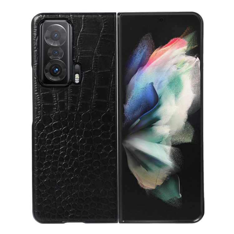 

For Honor Magic V Crocodile Top Layer Cowhide Leather Phone Case(Black)