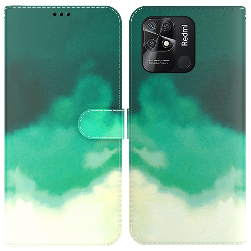 

For Xiaomi Redmi 10C Watercolor Pattern Horizontal Flip Leather Phone Case(Cyan Green)