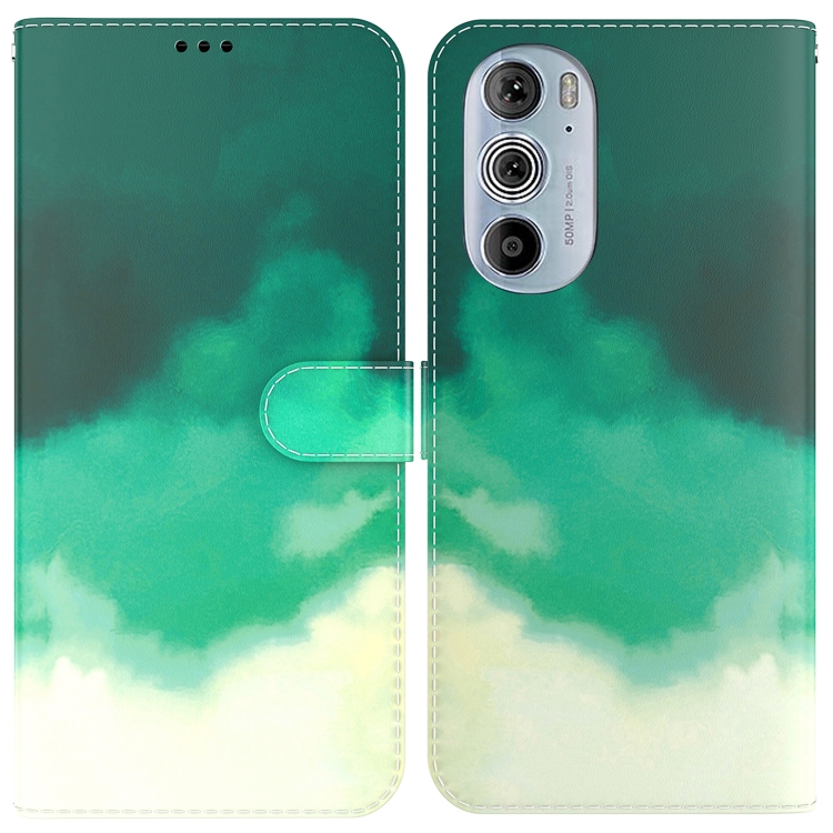 

For Motorola Moto Edge 30 Pro Watercolor Pattern Horizontal Flip Leather Phone Case(Cyan Green)