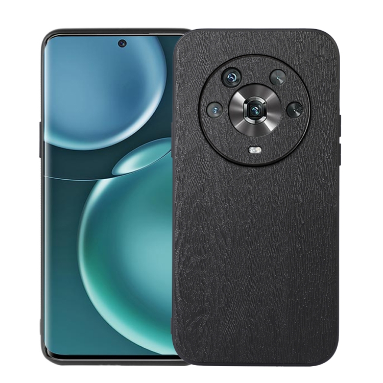 

For Honor Magic4 Wood Texture PU Phone Case(Black)
