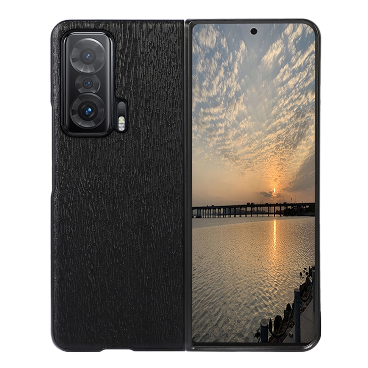 

For Honor Magic V Wood Texture PU Phone Case(Black)