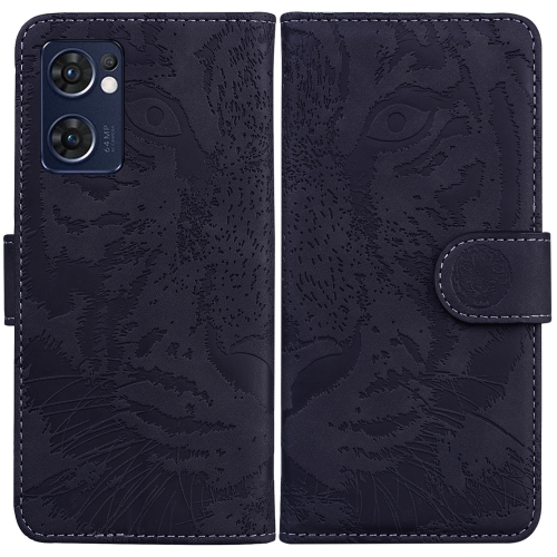 

For OPPO Reno7 5G Taiwan Version/Find X5 Lite Tiger Embossing Pattern Horizontal Flip Leather Phone Case(Black)