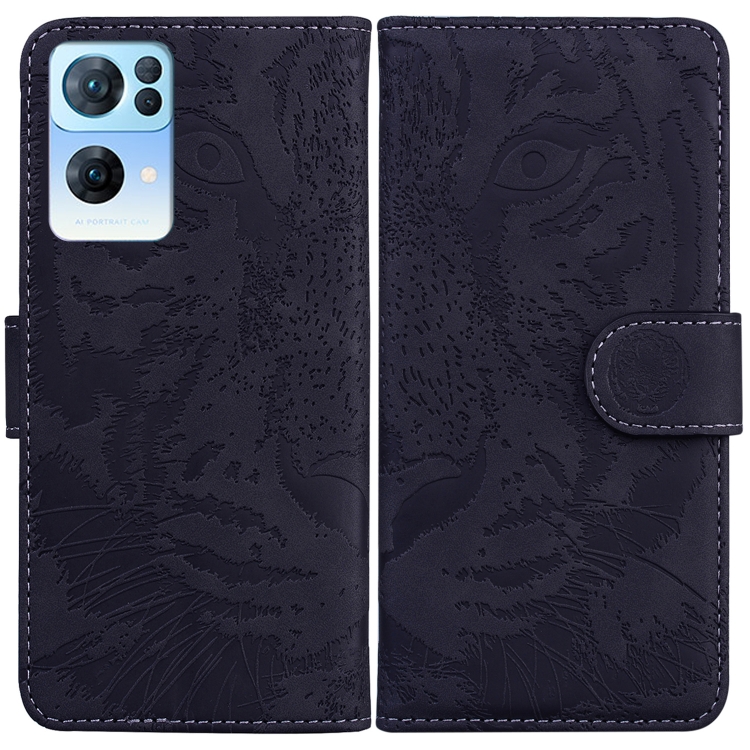 

For OPPO Reno7 Pro 5G Tiger Embossing Pattern Horizontal Flip Leather Phone Case(Black)