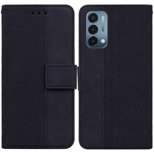 

For OnePlus Nord N200 5G Geometric Embossed Leather Phone Case(Black)