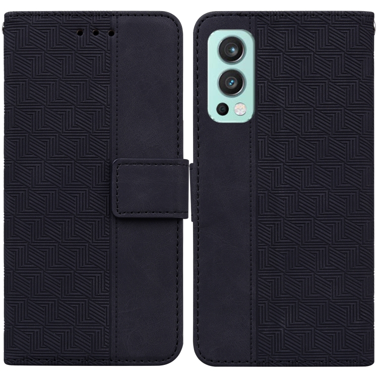 

For OnePlus Nord 2 5G Geometric Embossed Leather Phone Case(Black)