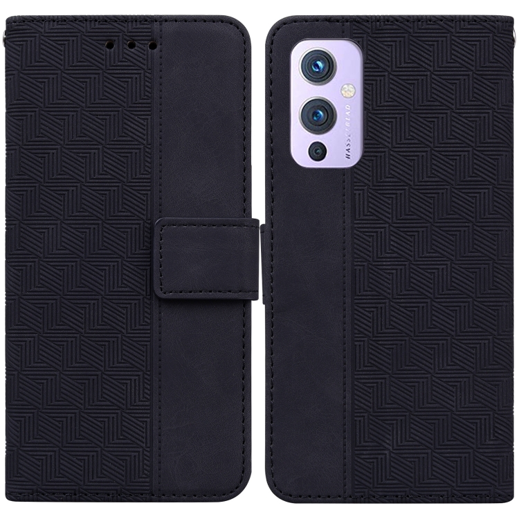 

For OnePlus 9 Geometric Embossed Leather Phone Case(Black)
