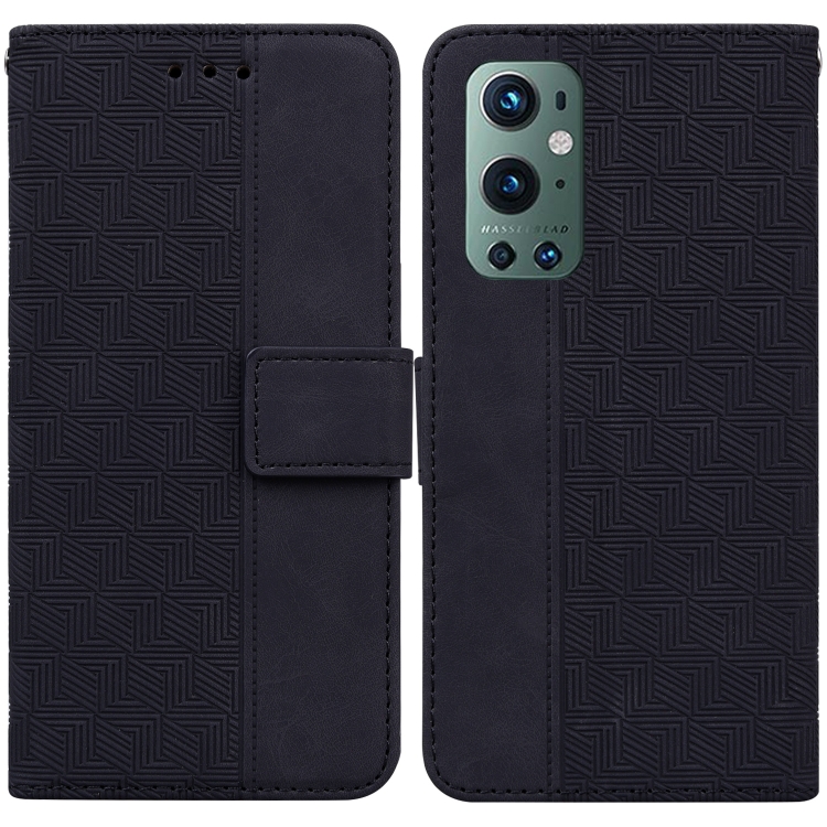 

For OnePlus 9 Pro Geometric Embossed Leather Phone Case(Black)