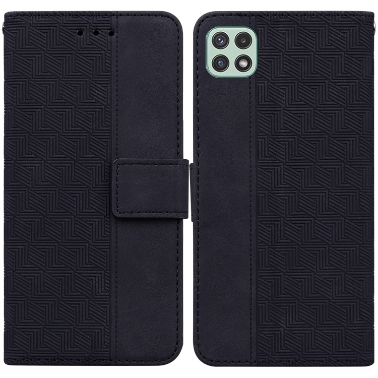 

For Samsung Galaxy A22 5G Geometric Embossed Leather Phone Case(Black)