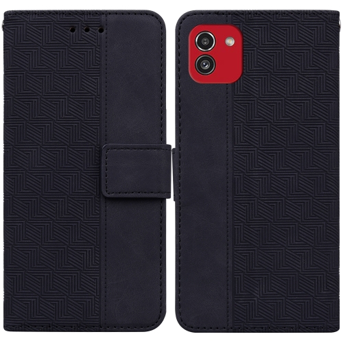 

For Samsung Galaxy A03 164mm Geometric Embossed Leather Phone Case(Black)