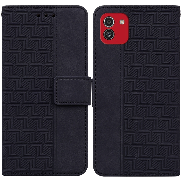 

For Samsung Galaxy A03 166mm Geometric Embossed Leather Phone Case(Black)
