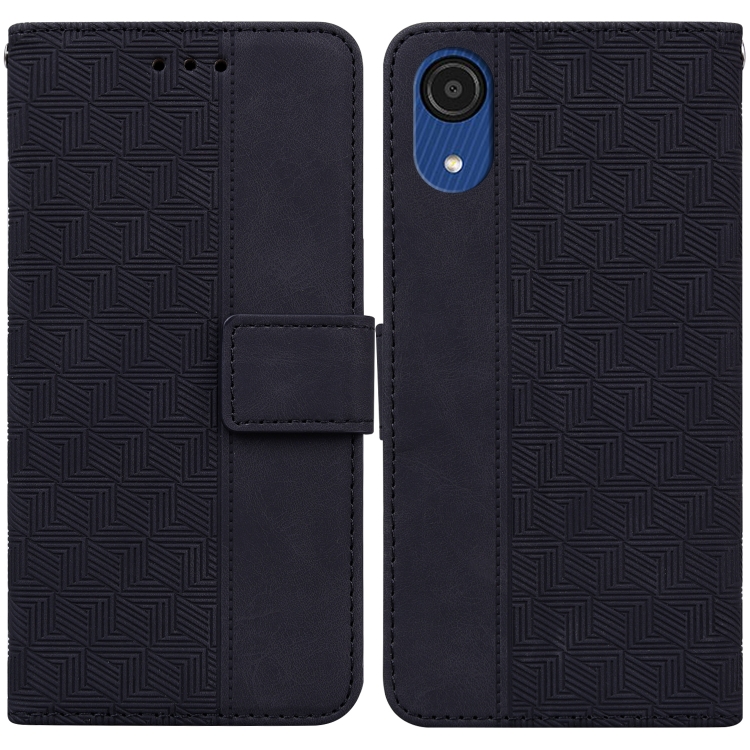 

For Samsung Galaxy A03 Core Geometric Embossed Leather Phone Case(Black)