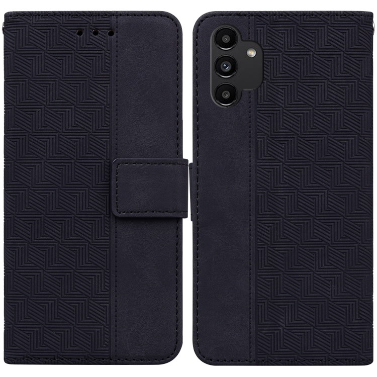 

For Samsung Galaxy A13 4G Geometric Embossed Leather Phone Case(Black)