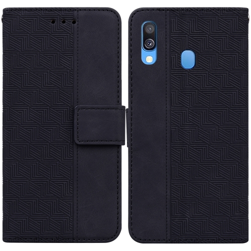 

For Samsung Galaxy A40 Geometric Embossed Leather Phone Case(Black)