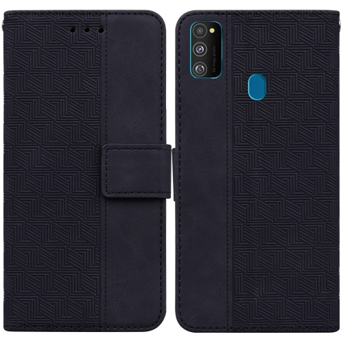 

For Samsung Galaxy M30s / M21 Geometric Embossed Leather Phone Case(Black)