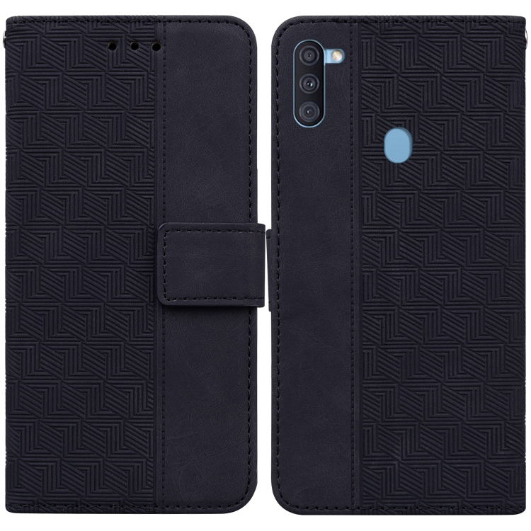 

For Samsung Galaxy A11 / M11 EU Version Geometric Embossed Leather Phone Case(Black)