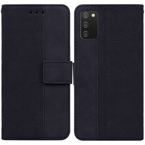 

For Samsung Galaxy A03s 164.2mm US Version Geometric Embossed Leather Phone Case(Black)