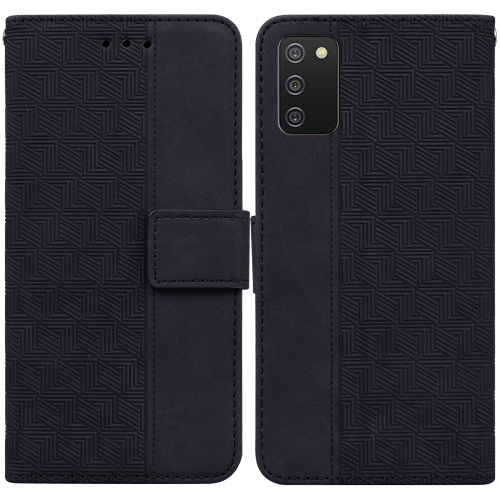 

For Samsung Galaxy A03s 166.5mm EU Version Geometric Embossed Leather Phone Case(Black)