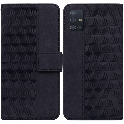 

For Samsung Galaxy A51 5G Geometric Embossed Leather Phone Case(Black)