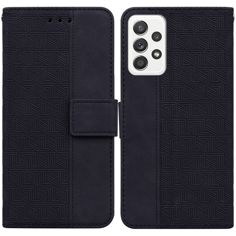

For Samsung Galaxy A52 4G / 5G Geometric Embossed Leather Phone Case(Black)