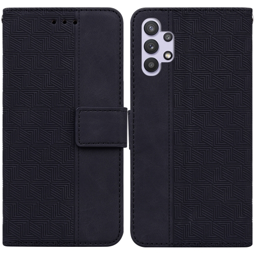 

For Samsung Galaxy A32 4G Geometric Embossed Leather Phone Case(Black)