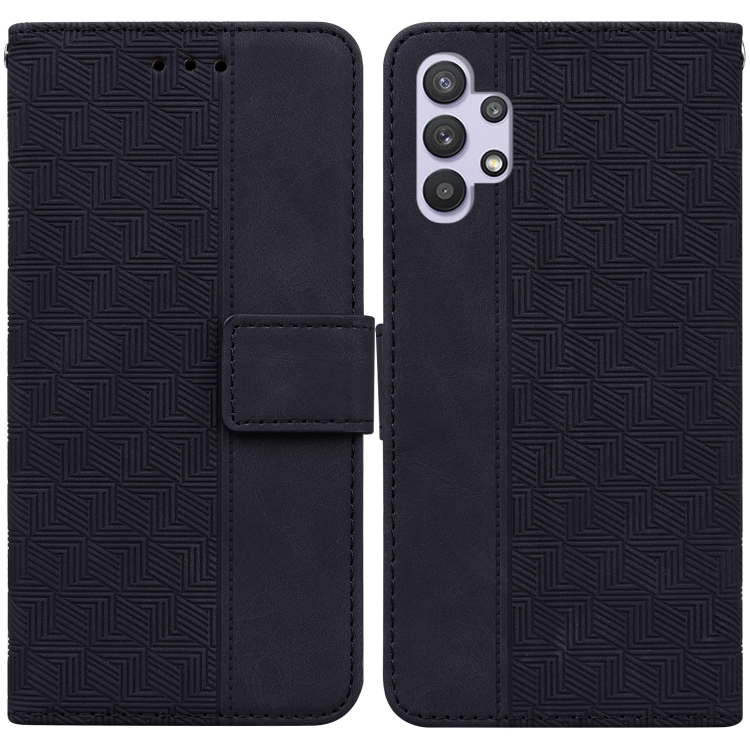 

For Samsung Galaxy A32 5G Geometric Embossed Leather Phone Case(Black)