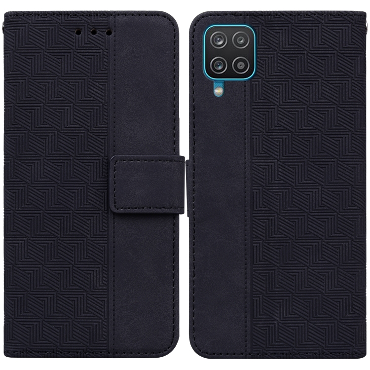 

For Samsung Galaxy F22 4G Geometric Embossed Leather Phone Case(Black)