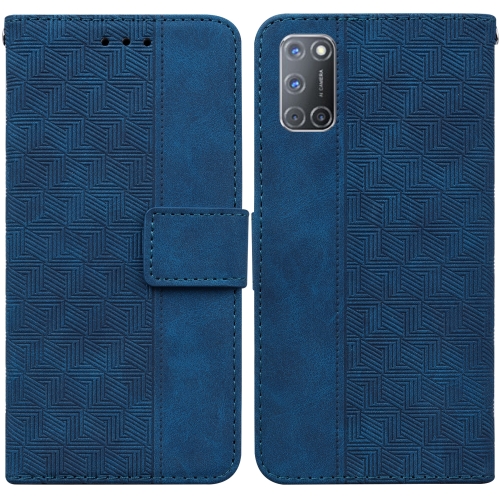 

For OPPO A52 / A92 / A72 Geometric Embossed Leather Phone Case(Blue)