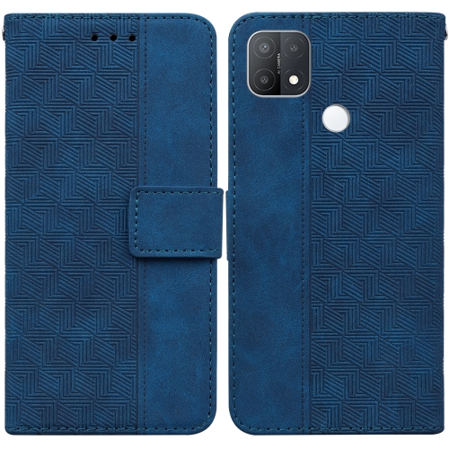 For OPPO A15 / A15s Geometric Embossed Leather Phone Case(Blue)