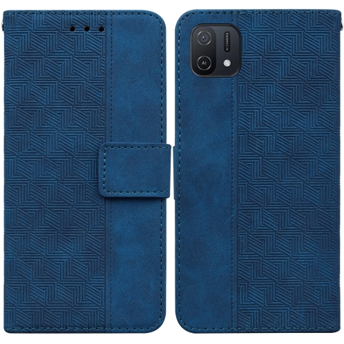 

For OPPO A16K Geometric Embossed Leather Phone Case(Blue)