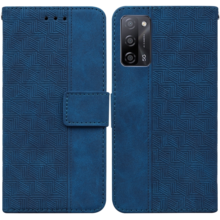 

For OPPO A55 5G / A53s 5G Geometric Embossed Leather Phone Case(Blue)