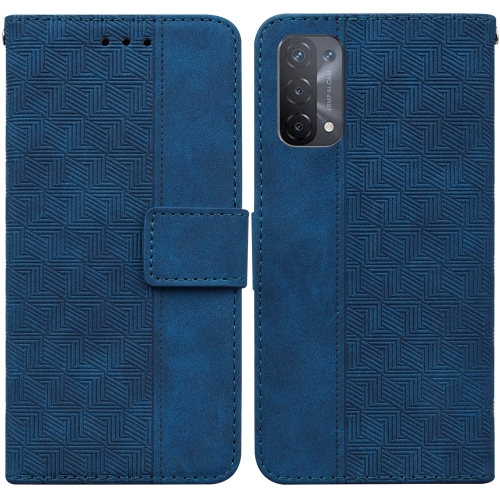 

For OPPO A74 5G / A93 5G / A54 5G Geometric Embossed Leather Phone Case(Blue)