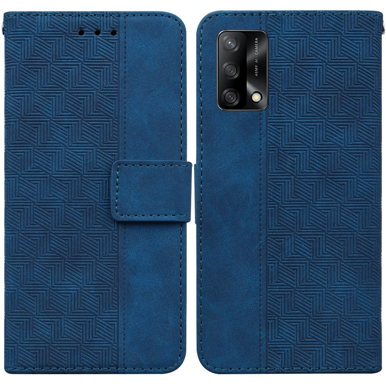 

For OPPO A74 4G / F19 4G Geometric Embossed Leather Phone Case(Blue)